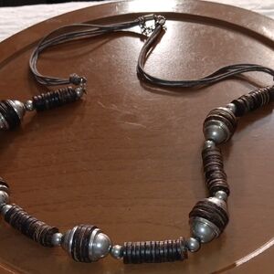 Brown and Silver Beaded Necklace